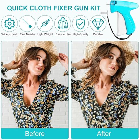 Handheld Stitch Tag Gun for Clothes, Quick Clothing Fixer Micro Tagging Gun, Sewing Gun Kit Includes 6 Needles, 2000 Black Fasteners & 2000 White Fasteners in Kuwait