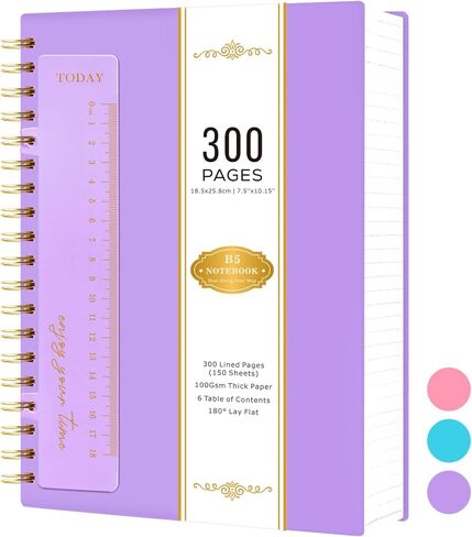 NIRMIRO Spiral Journal Notebook, 300 Pages B5 Lined Notebook for Women/Men Work Writing Note Taking, with Ruler, 100GSM Thick Paper, PVC Cover Aesthetic Notebook for School Office, 7.6" x 10", Yellow in Saudi Arabia