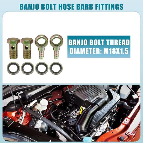Banjo Bolt M18x1.5 12mm Banjo Bolt Hose Barb Fittings Brake Line Fitting Adapter with Copper Washers for Motorcycle Car (Set of 2) in Kuwait