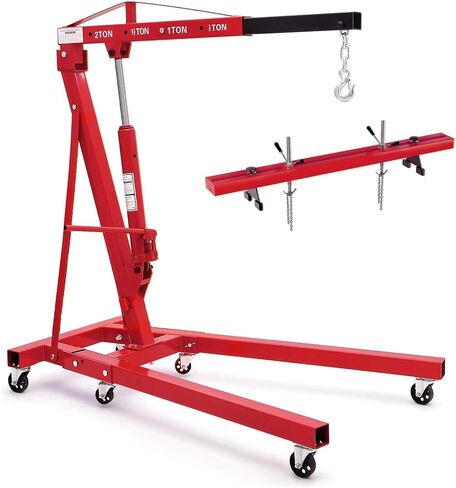 2 Ton Folding Hydraulic Engine Hoist with 59 in Load Leveler 4400 LBS Capacity Heavy Duty Cherry Picker 6 Swivel Wheels,Engine Support Bar 1100 LBS Capacity for Garage Workshop Warehouse Red in Kuwait