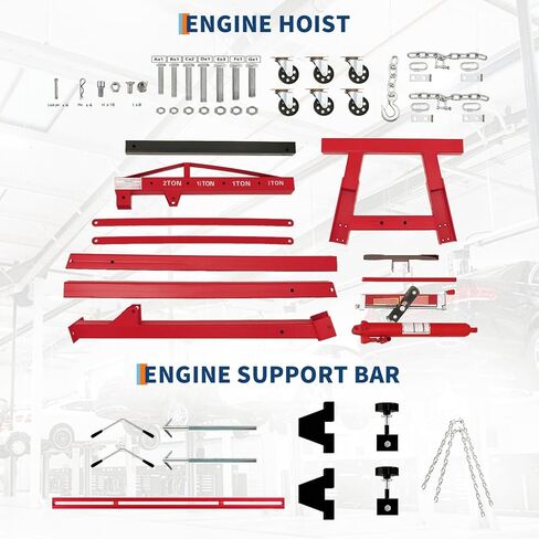 2 Ton Folding Hydraulic Engine Hoist with 59 in Load Leveler 4400 LBS Capacity Heavy Duty Cherry Picker 6 Swivel Wheels,Engine Support Bar 1100 LBS Capacity for Garage Workshop Warehouse Red in Kuwait