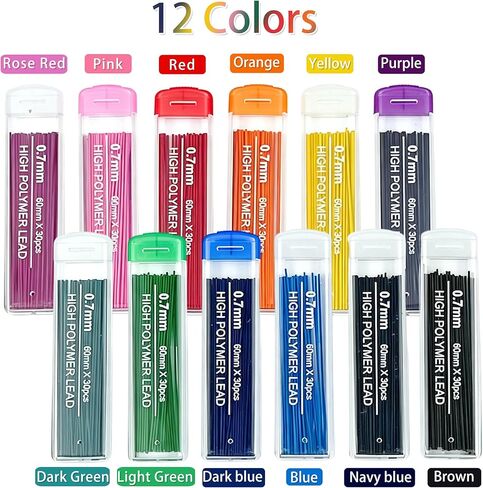 12 Colors Pencil Lead Refills 360 Pieces Colored Mechanical Pencil Lead Refills Back to School Pencil Gifts Bulk for Home Office School, 0.7 mm HB in Saudi Arabia
