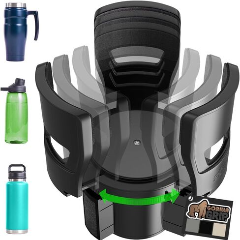 GORILLA GRIP Patent Pending Adjustable Car Cup Holder Expander, Keeps Water Bottle Secure, Expands to Fit 18 to 48 oz Large Bottles, Yeti, Owala, Stanley with Handle, Coffee Mug Insert for Cars, Black in Kuwait