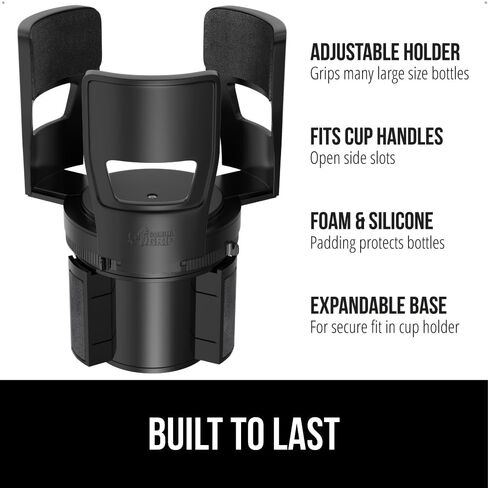 GORILLA GRIP Patent Pending Adjustable Car Cup Holder Expander, Keeps Water Bottle Secure, Expands to Fit 18 to 48 oz Large Bottles, Yeti, Owala, Stanley with Handle, Coffee Mug Insert for Cars, Black in Kuwait
