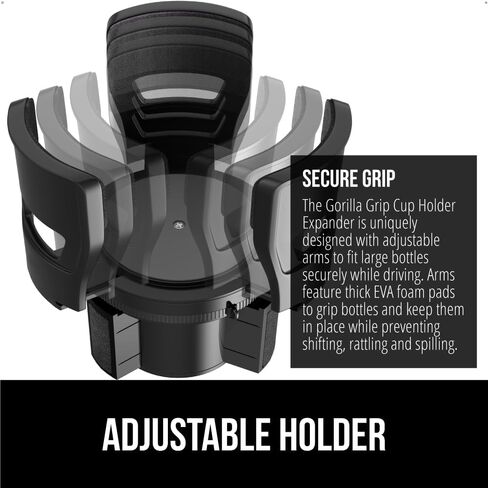 GORILLA GRIP Patent Pending Adjustable Car Cup Holder Expander, Keeps Water Bottle Secure, Expands to Fit 18 to 48 oz Large Bottles, Yeti, Owala, Stanley with Handle, Coffee Mug Insert for Cars, Black in Kuwait