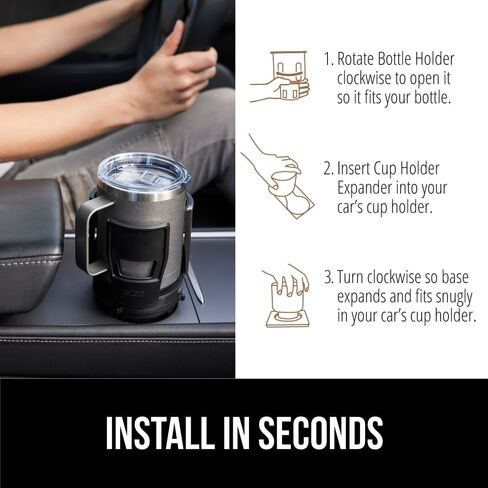 GORILLA GRIP Patent Pending Adjustable Car Cup Holder Expander, Keeps Water Bottle Secure, Expands to Fit 18 to 48 oz Large Bottles, Yeti, Owala, Stanley with Handle, Coffee Mug Insert for Cars, Black in Kuwait