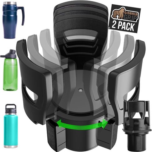 GORILLA GRIP Patent Pending Adjustable Car Cup Holder Expander, Keeps Water Bottle Secure, Expands to Fit 18 to 48 oz Large Bottles, Yeti, Owala, Stanley with Handle, Coffee Mug Insert for Cars, Black in Kuwait