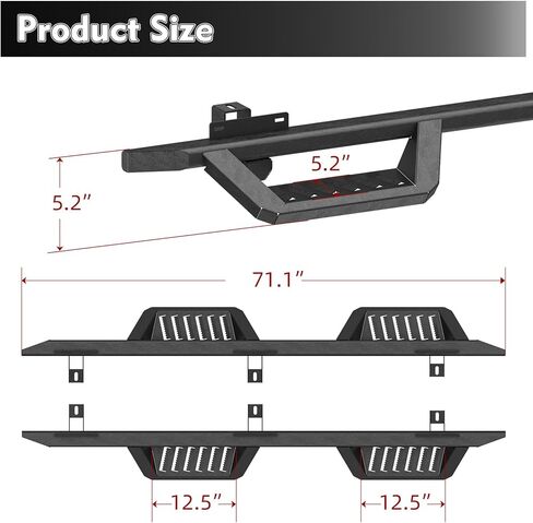 Running Boards Compatible with 2018-2025 Jeep Wrangler JL 4-Door, 2-Stairs Side Step Rails, Bolt-on Heavy-Duty Coated Black Carbon Steel Nerf Bars (18-25 JL 4 Doors, E Size) in Saudi Arabia