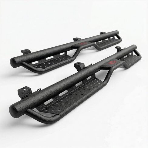 Running Boards Compatible with 2018-2025 Jeep Wrangler JL 4-Door, 2-Stairs Side Step Rails, Bolt-on Heavy-Duty Coated Black Carbon Steel Nerf Bars (18-25 JL 4 Doors, E Size) in Saudi Arabia