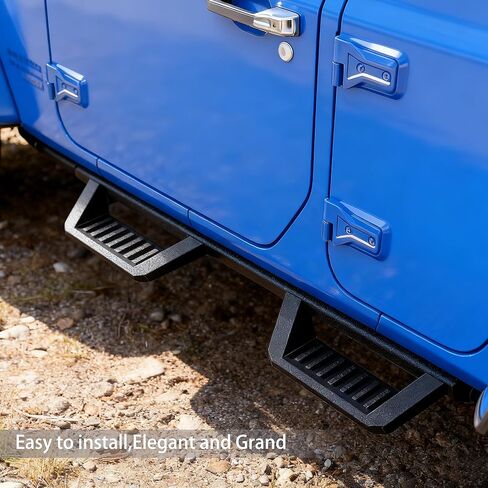 Running Boards Compatible with 2018-2025 Jeep Wrangler JL 4-Door, 2-Stairs Side Step Rails, Bolt-on Heavy-Duty Coated Black Carbon Steel Nerf Bars (18-25 JL 4 Doors, E Size) in Saudi Arabia