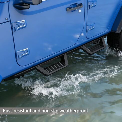 Running Boards Compatible with 2018-2025 Jeep Wrangler JL 4-Door, 2-Stairs Side Step Rails, Bolt-on Heavy-Duty Coated Black Carbon Steel Nerf Bars (18-25 JL 4 Doors, E Size) in Saudi Arabia