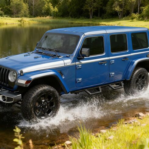 Running Boards Compatible with 2018-2025 Jeep Wrangler JL 4-Door, 2-Stairs Side Step Rails, Bolt-on Heavy-Duty Coated Black Carbon Steel Nerf Bars (18-25 JL 4 Doors, E Size) in Saudi Arabia