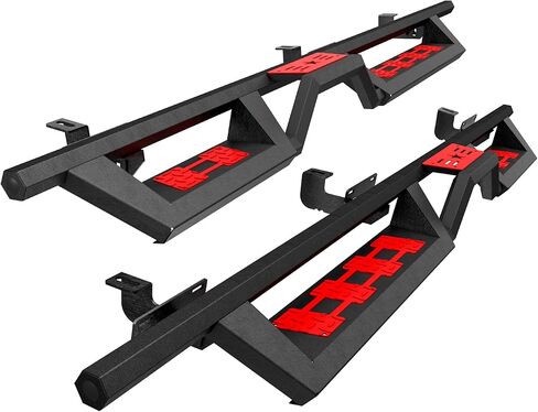 Running Boards Compatible with 2018-2025 Jeep Wrangler JL 4-Door, 2-Stairs Side Step Rails, Bolt-on Heavy-Duty Coated Black Carbon Steel Nerf Bars (18-25 JL 4 Doors, E Size) in Saudi Arabia