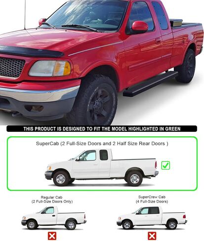 لوحات تشغيل Tuxtreme مقاس 5 بوصات باللون الأسود متوافقة مع Ford F150 1999-2003 Super Cab 4 أبواب (تشمل 04 Heritage) وF250LD 1999-2003 3 أبواب خفيفة التحمل فقط من الفولاذ المقاوم للصدأ (قضبان Nerf الجانبية) in Kuwait