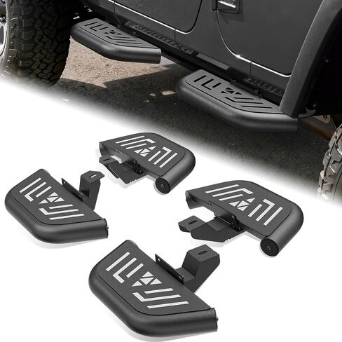 لخطوات JK الجانبية للوحات الجري الصغيرة المتوافقة مع 2007-2018 Jeep Wrangler JK JKU Unlimited 4 أبواب، قضبان Nerf مثبتة بمسامير، لوحات خطوات فولاذية شديدة التحمل (4 قطع، أسود) in Kuwait