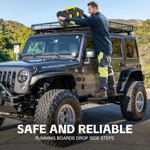 لخطوات JK الجانبية للوحات الجري الصغيرة المتوافقة مع 2007-2018 Jeep Wrangler JK JKU Unlimited 4 أبواب، قضبان Nerf مثبتة بمسامير، لوحات خطوات فولاذية شديدة التحمل (4 قطع، أسود) in Kuwait