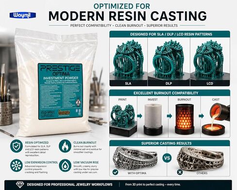 Prestige Optima Investment Powder for Jewelry Casting, Gypsum Bonded Investment for Resin, Wax & 3D Printed Patterns, Ultra Smooth Surface, High Temp Resistant, 5 lb in Kuwait