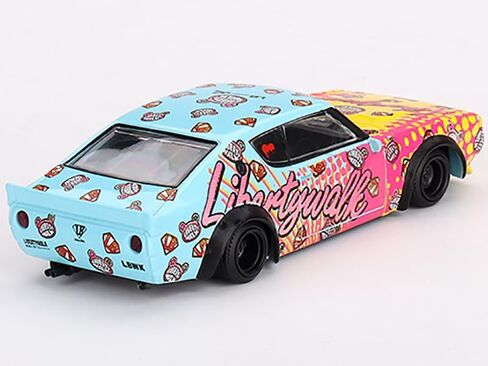 Skyline Kenmeri Liberty Walk RHD (محرك اليد اليمنى) Kuma أزرق فاتح وأصفر مع رسومات إصدار محدود 1/64 Diecast Model Car من Mini GT MGT00698 in Kuwait