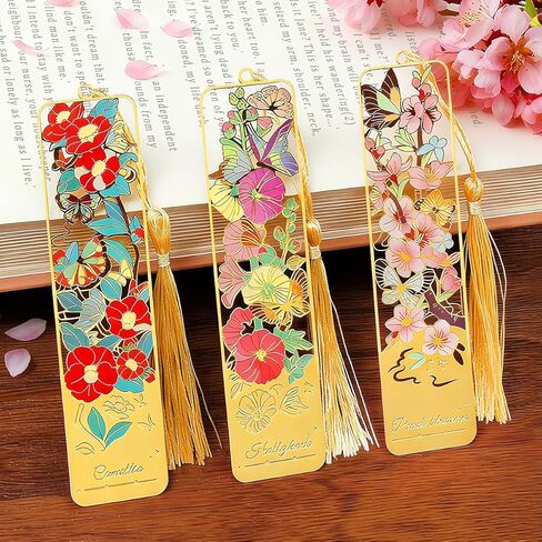 3pcs Metal Flower Bookmarks with Tassel, Hollow Butterfly Theme Book Marks for Reading Women, Cute Book Markers for Book Lovers Writers Readers Children Teens Women Teachers Students (Style A) in Saudi Arabia