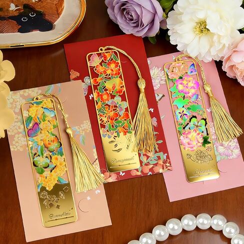 3pcs Metal Flower Bookmarks with Tassel, Hollow Butterfly Theme Book Marks for Reading Women, Cute Book Markers for Book Lovers Writers Readers Children Teens Women Teachers Students (Style A) in Kuwait
