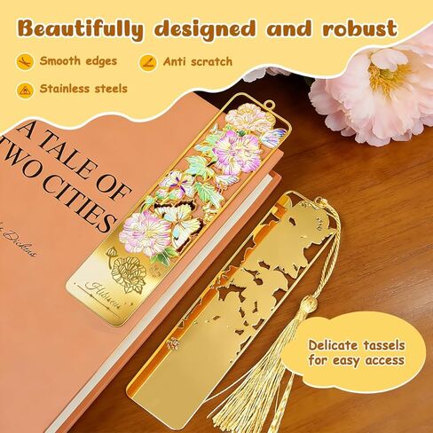 3pcs Metal Flower Bookmarks with Tassel, Hollow Butterfly Theme Book Marks for Reading Women, Cute Book Markers for Book Lovers Writers Readers Children Teens Women Teachers Students (Style A) in Kuwait