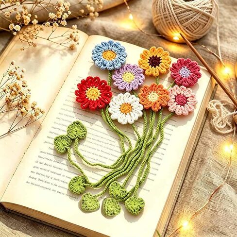 Yuboo 8 Pack Crochet Flower Bookmarks, Daisy Flower Handmade Personalized Cute Funny Girly Birthday Bookmarks Gifts for Book Lovers Women Girls Teachers Reading Men in Saudi Arabia