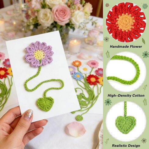 Yuboo 8 Pack Crochet Flower Bookmarks, Daisy Flower Handmade Personalized Cute Funny Girly Birthday Bookmarks Gifts for Book Lovers Women Girls Teachers Reading Men in Saudi Arabia
