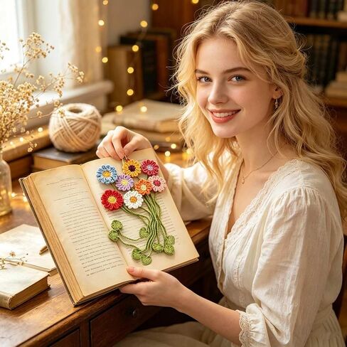 Yuboo 8 Pack Crochet Flower Bookmarks, Daisy Flower Handmade Personalized Cute Funny Girly Birthday Bookmarks Gifts for Book Lovers Women Girls Teachers Reading Men in Saudi Arabia