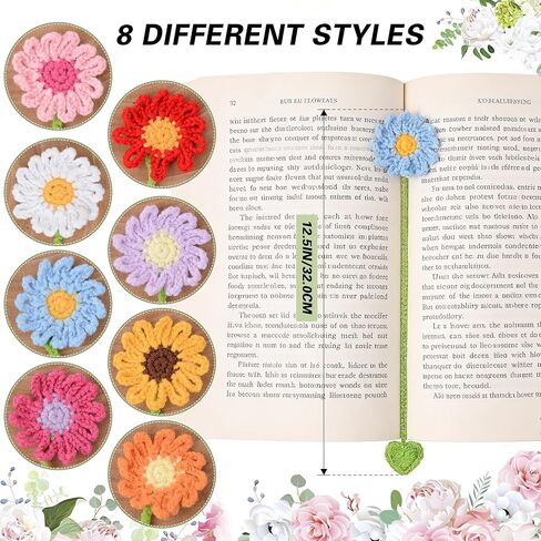Yuboo 8 Pack Crochet Flower Bookmarks, Daisy Flower Handmade Personalized Cute Funny Girly Birthday Bookmarks Gifts for Book Lovers Women Girls Teachers Reading Men in Saudi Arabia