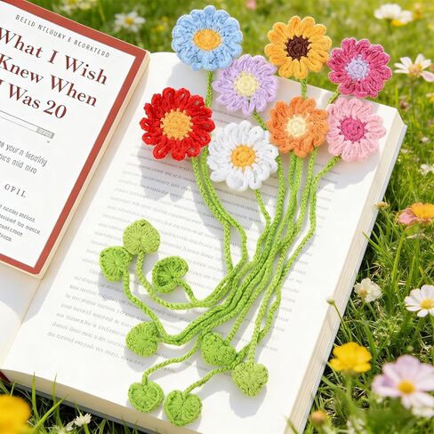 Yuboo 8 Pack Crochet Flower Bookmarks, Daisy Flower Handmade Personalized Cute Funny Girly Birthday Bookmarks Gifts for Book Lovers Women Girls Teachers Reading Men in Saudi Arabia