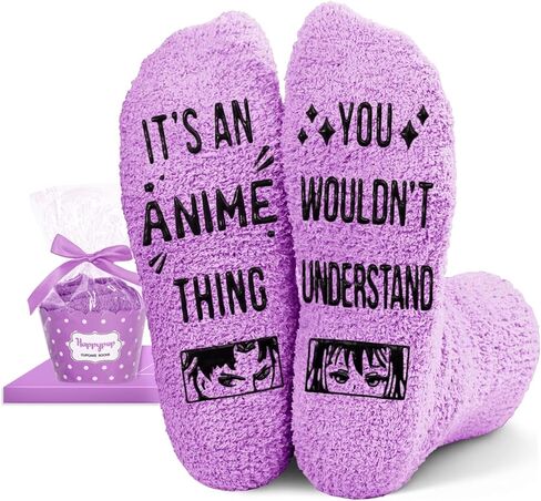HAPPYPOP Anime Gifts for Anime Lovers Women Teen Girls, Fuzzy Anime Socks Anime Stuff Anime Merch Purple in Saudi Arabia