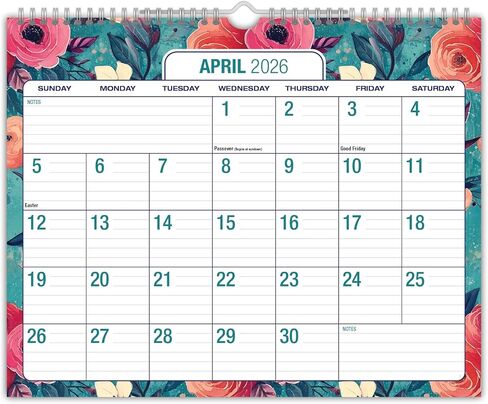 WALL CALENDAR: 15" x 12" Large Print Hanging Wall Calendar, APR 2026 - DEC 2027, 21 Month Planner, (Small Navy Floral) in Kuwait