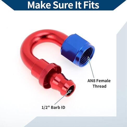 AN8 180 Degree 1/2" ID Push Lock Hose Fitting End Aluminum Alloy Fuel Line Car Fuel Oil Hose End Fitting 1 Pc Red Blue in Kuwait