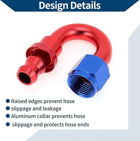 AN8 180 Degree 1/2" ID Push Lock Hose Fitting End Aluminum Alloy Fuel Line Car Fuel Oil Hose End Fitting 1 Pc Red Blue in Kuwait