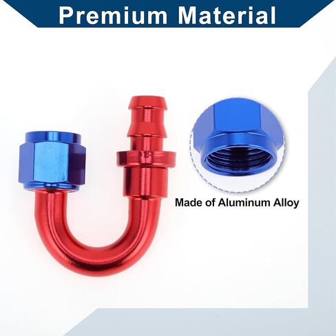 AN8 180 Degree 1/2" ID Push Lock Hose Fitting End Aluminum Alloy Fuel Line Car Fuel Oil Hose End Fitting 1 Pc Red Blue in Kuwait