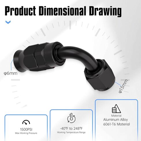 6AN Aluminum PTFE Hose 90 Degree Fittings-Black 2PCS in Kuwait