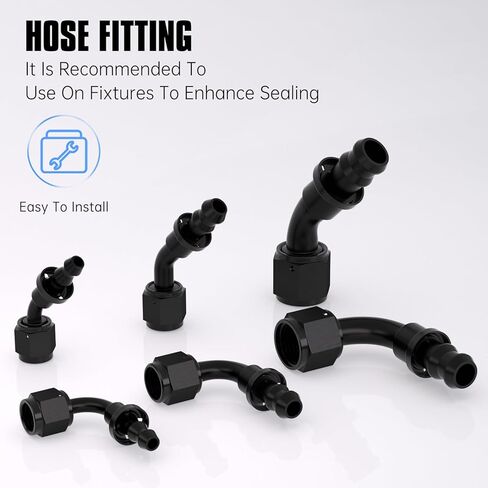 6AN Aluminum PTFE Hose 90 Degree Fittings-Black 2PCS in Kuwait