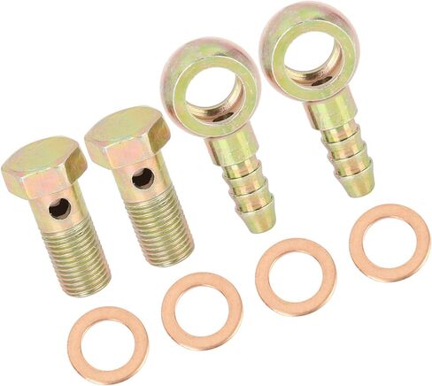 2 Sets 10mm Diameter Banjo Hose Barb Bolt Fittings Banjo Bolt Washer Bronze Tone Metal for Motorcycle Car Replacement in Kuwait