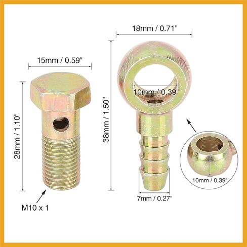 2 Sets 10mm Diameter Banjo Hose Barb Bolt Fittings Banjo Bolt Washer Bronze Tone Metal for Motorcycle Car Replacement in Kuwait
