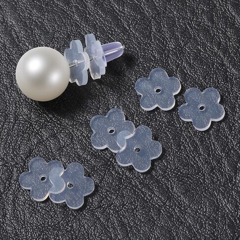 Amabro 6 Pairs Silicone Earring Backs Stoppers, Clear Plum Blossom Design Ear Lobe Support Patches Anti-Droop Invisible Earring Backs for Heavy Earrings or Droopy Ears, 8mm in Kuwait