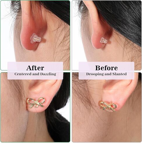 Amabro 6 Pairs Silicone Earring Backs Stoppers, Clear Plum Blossom Design Ear Lobe Support Patches Anti-Droop Invisible Earring Backs for Heavy Earrings or Droopy Ears, 8mm in Kuwait