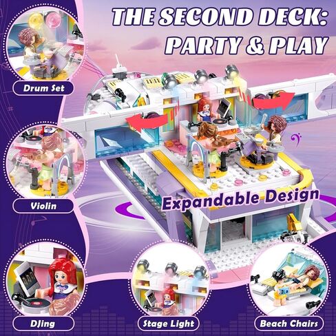 Friends Pink Yacht for Girls 8-12, Cruise Ship Building Toys with 8 Minifigures & 2 Boats, Compatible with Lego Friends Girls Ship, Gifts for Kids Girls Ages 8+, 1108 PCS in Saudi Arabia