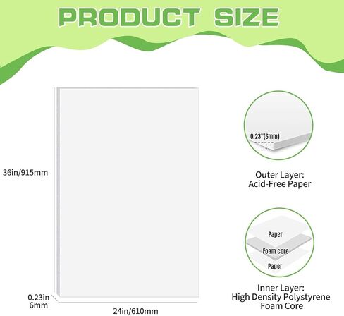 4 Pack Foam Board 24"x36", 0.23 Inch Thickness Poster Board, Double-Sided Acid-Free Foam Core Board, Large Lightweight Polystyrene Board for Painting, Display, Craft & School Projects, White in Kuwait