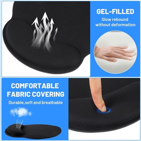 8 Pack Ergonomic Mouse Pad with Wrist Rest, Memory Foam Support & Non-Slip Base, Smooth Surface Computer Mouse Pads for Office, Gaming, Home Desk (Black) in Saudi Arabia