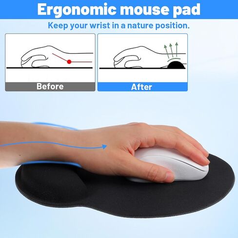8 Pack Ergonomic Mouse Pad with Wrist Rest, Memory Foam Support & Non-Slip Base, Smooth Surface Computer Mouse Pads for Office, Gaming, Home Desk (Black) in Saudi Arabia