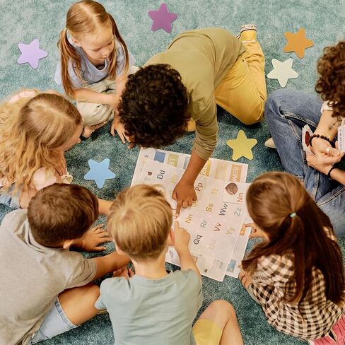 Sureio 48 Pcs Star Spots for Carpet Decor, 4" Rug Star Shape Marker Dots for Carpet, Floor Spots, Supplies for Teachers, Stars Indoor Floor Decoration, 12 Colors in Kuwait