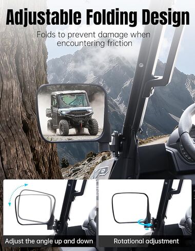 Folding Adjustable Rearview Side Mirrors for Polaris Ranger 1000 XP, 1000, Crew 2018-2025 Accessories, Clear UTV Rear View, Not for Northstar, 2PCS in Saudi Arabia