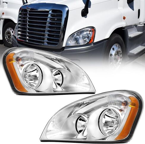 مجموعة المصابيح الأمامية aostirmotor مناسبة لـ 2008-2016 Freightliner Cascadia، زوج المصابيح الأمامية الهالوجين من الكروم (جانب السائق والركاب) in Kuwait