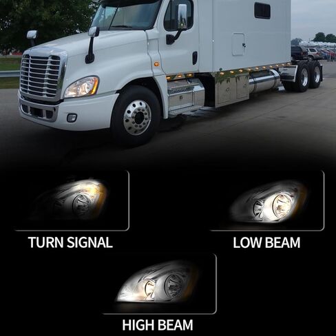 مجموعة المصابيح الأمامية aostirmotor مناسبة لـ 2008-2016 Freightliner Cascadia، زوج المصابيح الأمامية الهالوجين من الكروم (جانب السائق والركاب) in Kuwait