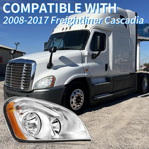 مجموعة المصابيح الأمامية aostirmotor مناسبة لـ 2008-2016 Freightliner Cascadia، زوج المصابيح الأمامية الهالوجين من الكروم (جانب السائق والركاب) in Kuwait